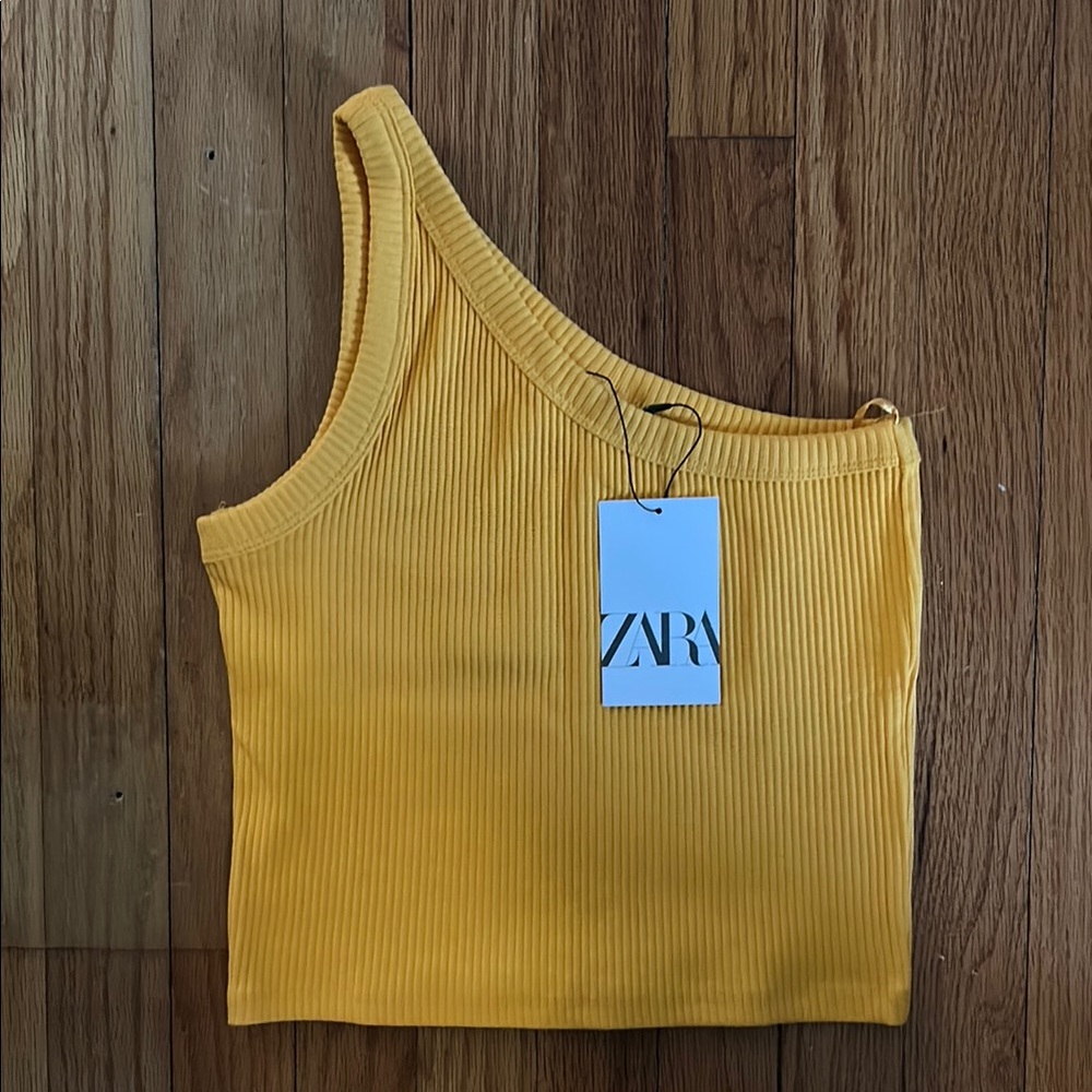 Zara Yellow One-Shoulder Ribbed Top